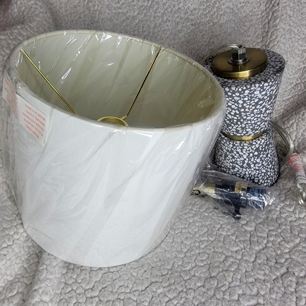 Heavy Beautiful White & Grey Table Lamp